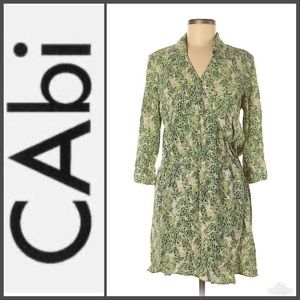 CAbi Style 280 Green Leaf Print Faux Wrap Dress M